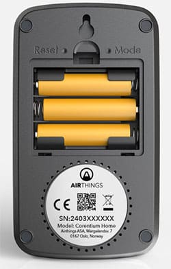 corentium_home_intl_-_hero_image_batteries - Two Hills Voice The Corentium Home is powered by three AAA alkaline batteries with a lifespan of up to two years